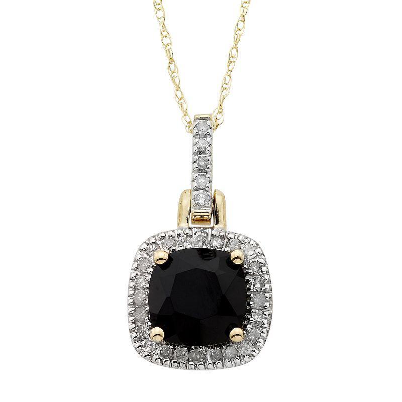 Onyx & 1/8 Carat T.W. Diamond 10k Gold Halo Pendant Necklace, Womens Black Product Image