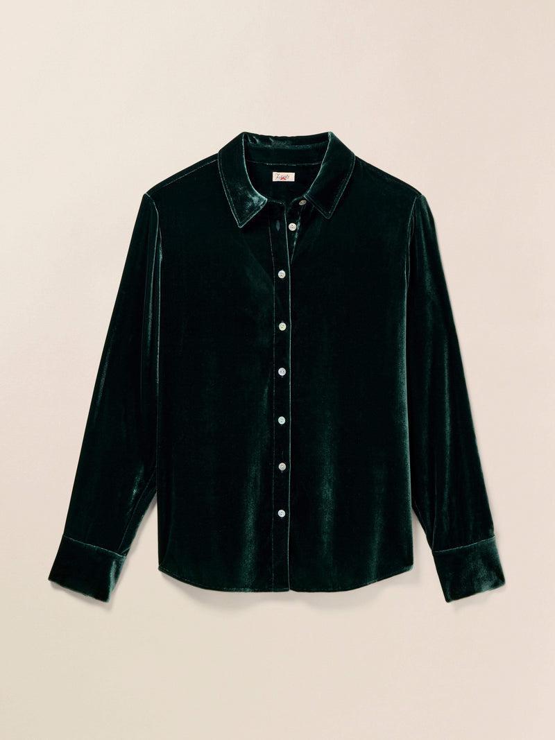 Stretch Silk Velvet Genevieve Shirt - Sea Moss Product Image