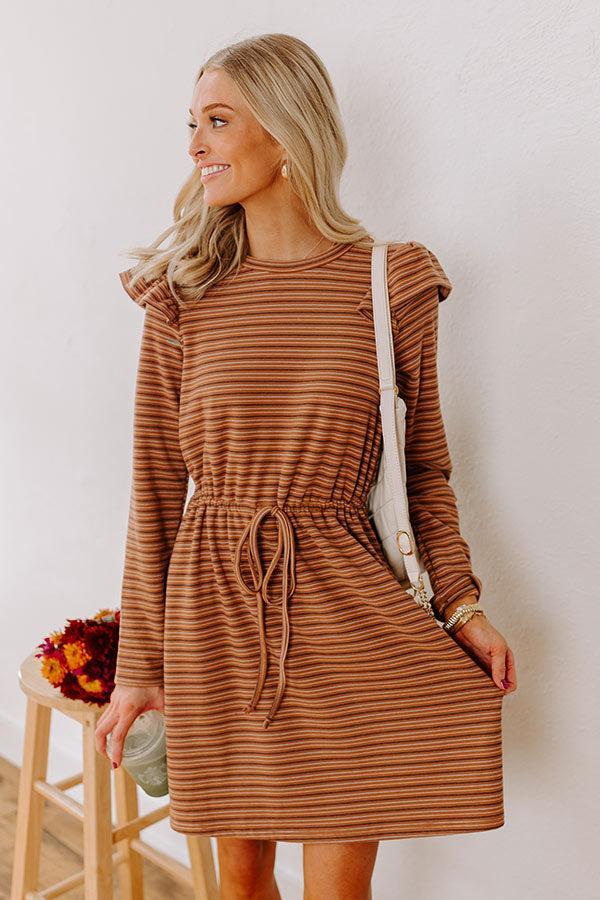 Harvest Harmony Stripe Mini Dress in Camel Product Image