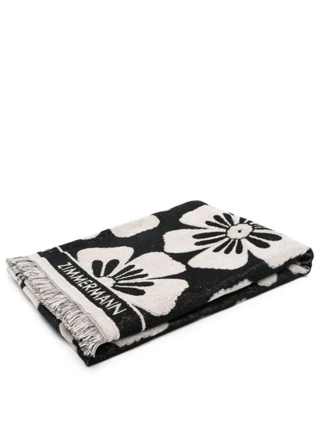 Logo Cotton Beach Towel In Black Product Image