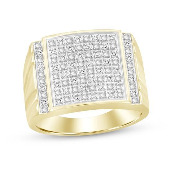 Men's 1/4 CT. T.w. Composite Diamond Square-Top with Side Accent Multi-Groove Shank Ring in 10K Gold Product Image