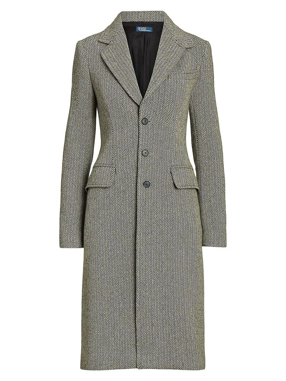 Womens Herringbone Wool-Blend Single-Breasted Coat Product Image