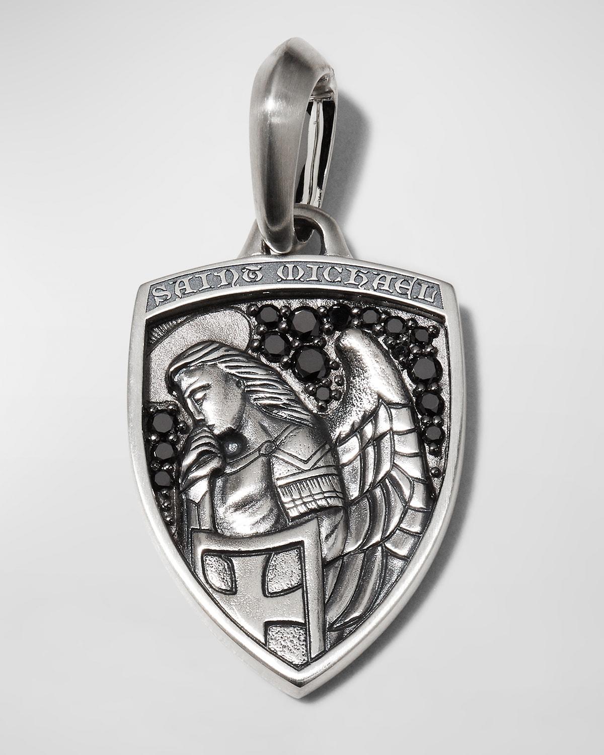 David Yurman Mens Sterling Silver St. Michael Medallion Amulet with Pave Black Diamonds Product Image