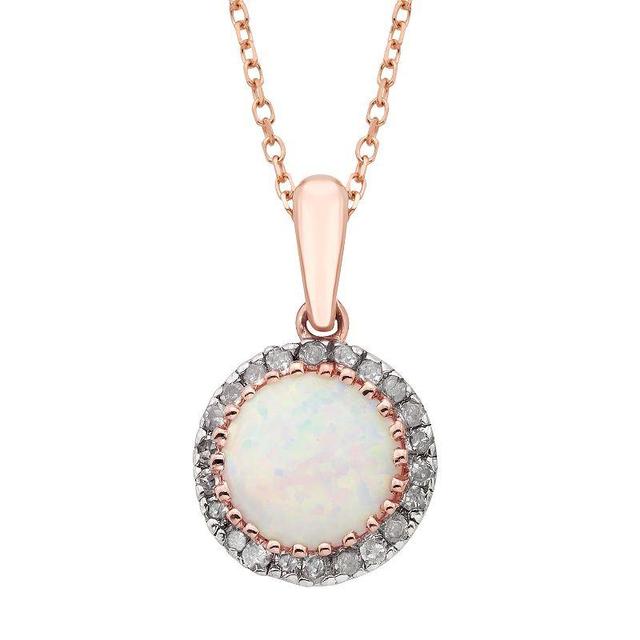 Lab-Created Opal & 1/8 Carat T.W. Diamond 10k Rose Gold Pendant Necklace, Womens Pink Product Image