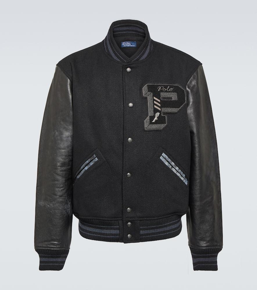 Mixed Media Letterman Jacket In Black Product Image