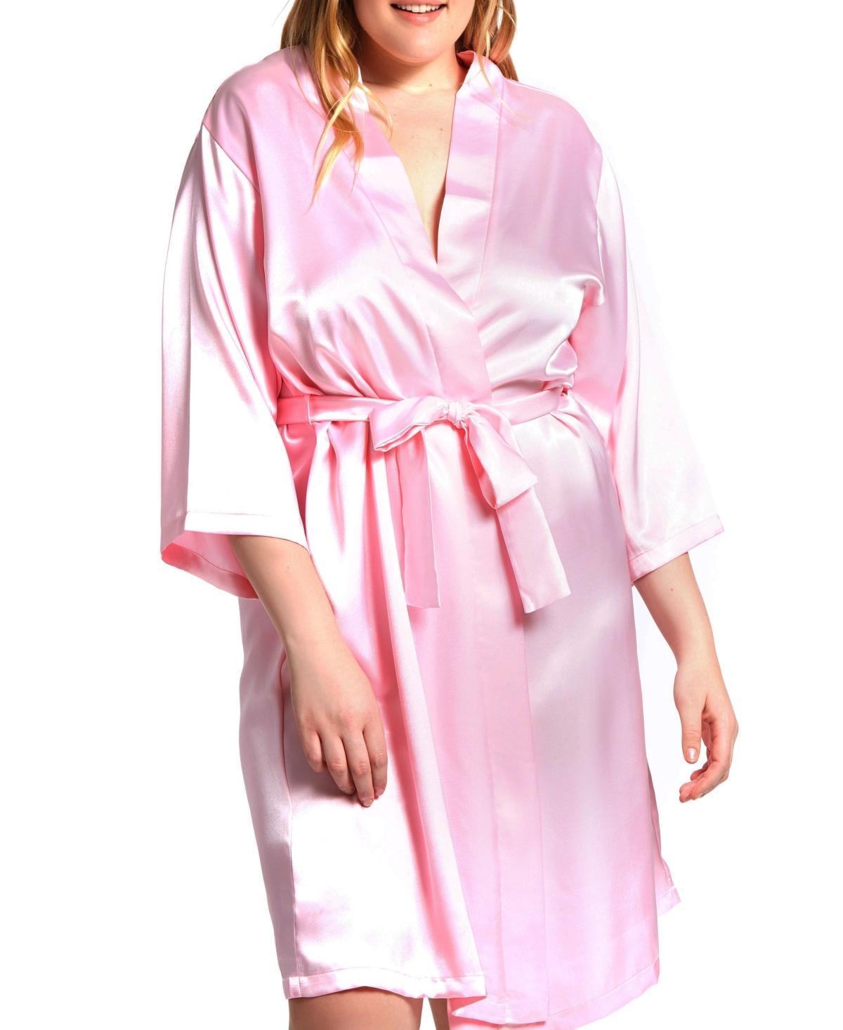 Plus Size Marina Lux Satin Robe Lingerie - Pink Product Image