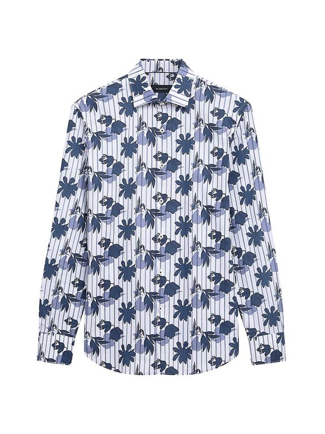 Mens Striped Floral Print Dress Shirt Product Image