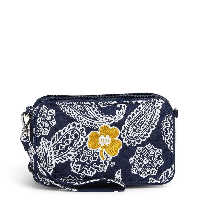 Vera Bradley Collegiate RFID All in One Crossbody Bag Women in Navy/White Bandana with University of Notre Dame Logo Product Image