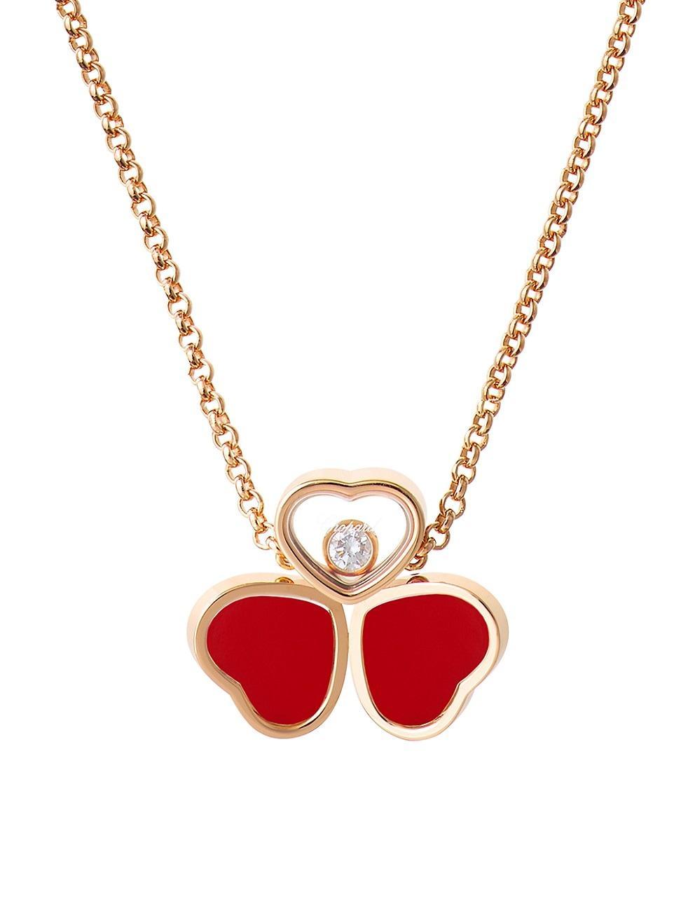 Womens Happy Hearts Wings 18K Rose Gold & Diamond Pendant Necklace Product Image