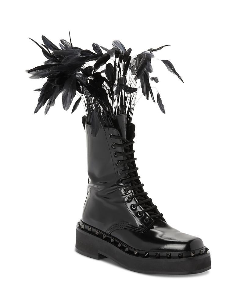 Womens Rockstud M-Way Combat Boots In Calfskin With Feathers 50mm Product Image