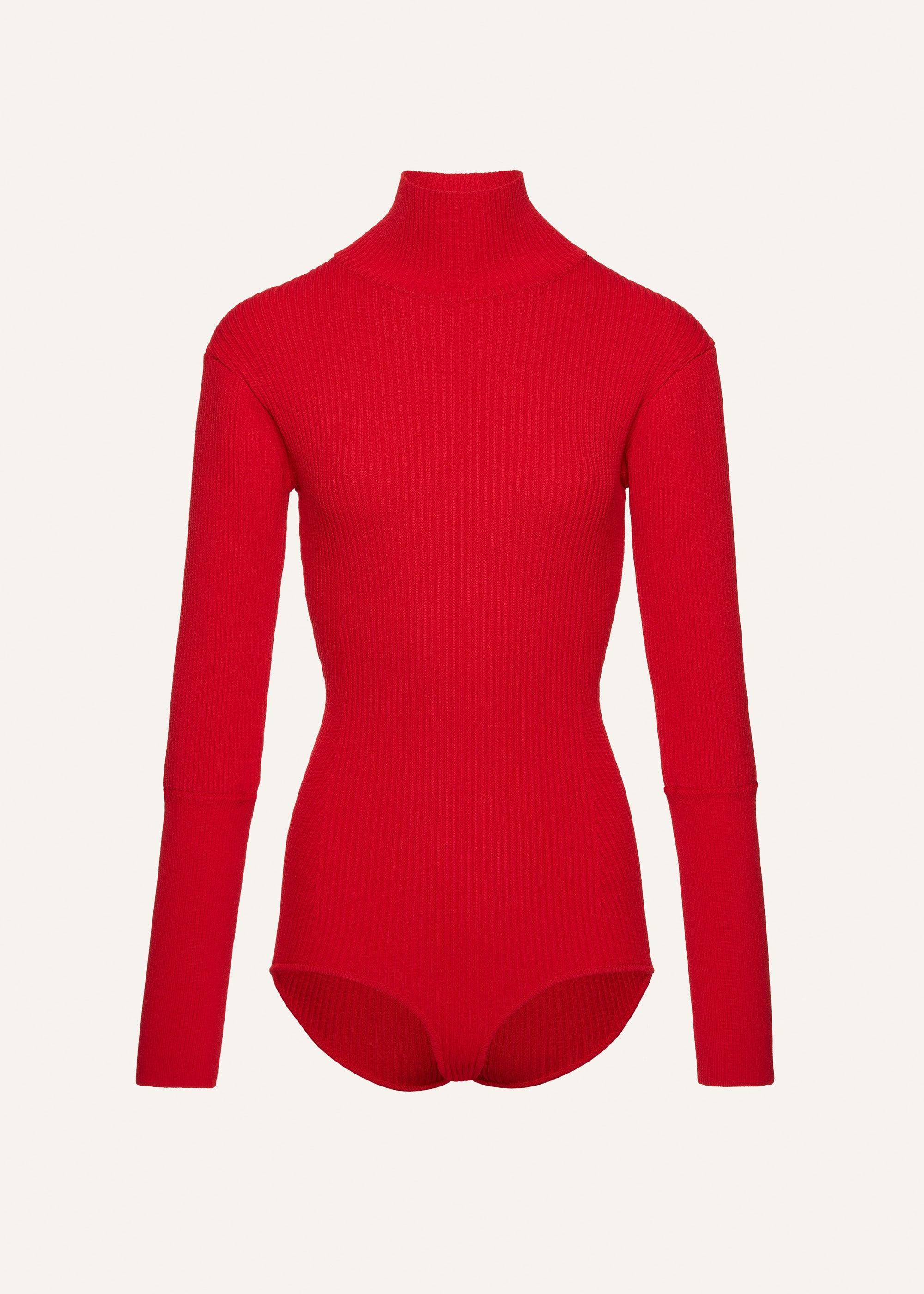 Ribbed high-neck bodysuit in red Product Image