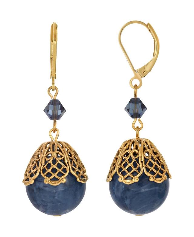 1928 Gold Tone Filigree Blue Bead Drop Earrings, Womens Product Image