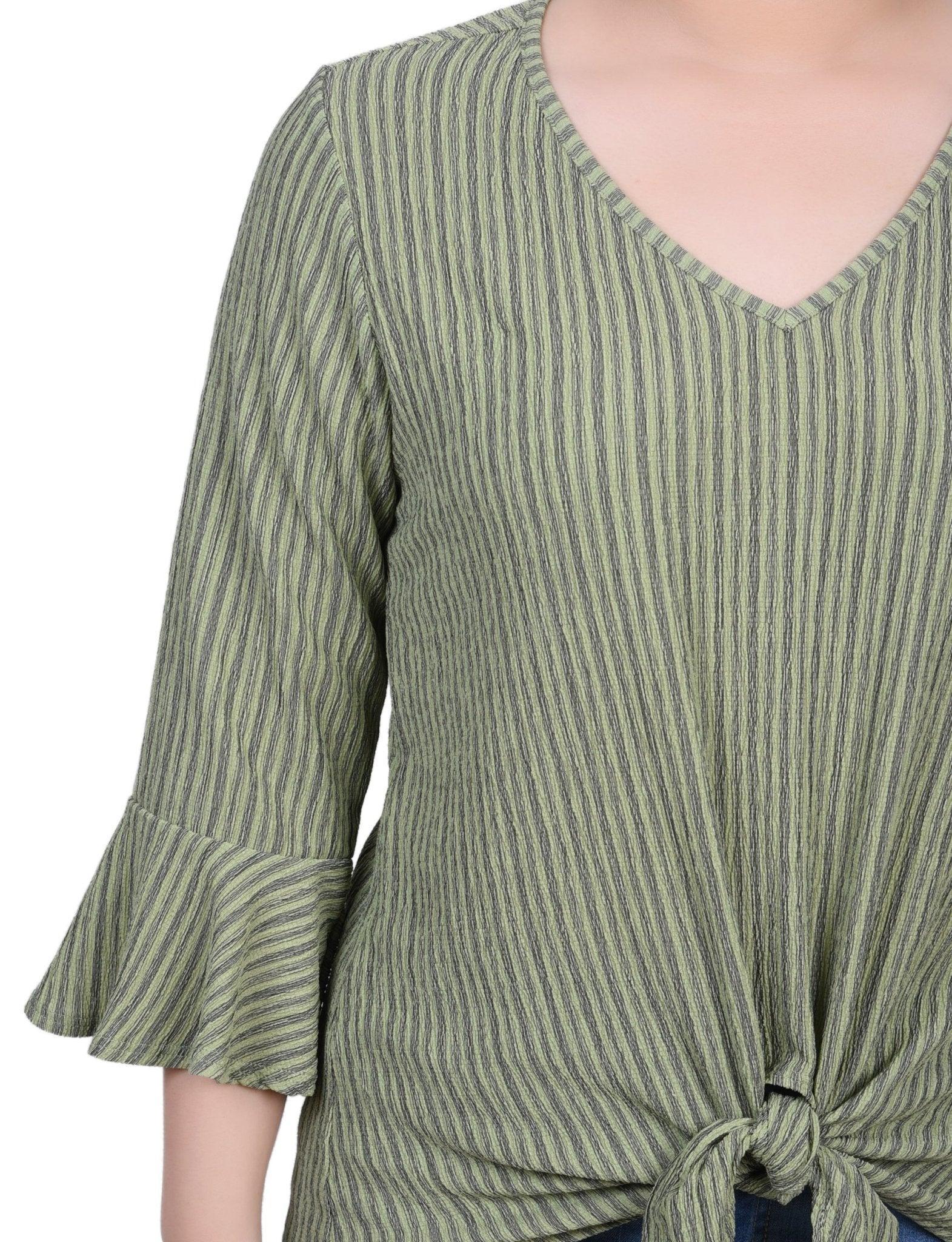 3/4 Bell Sleeve Textured Knit Top - Petite Product Image