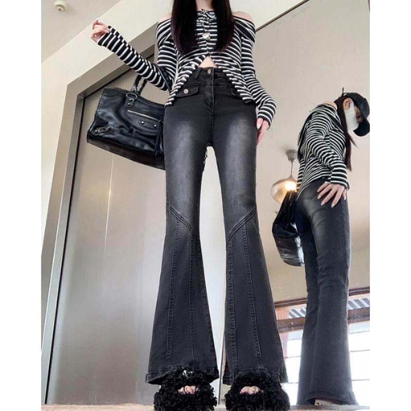 High Rise Washed Flared Jeans Product Image