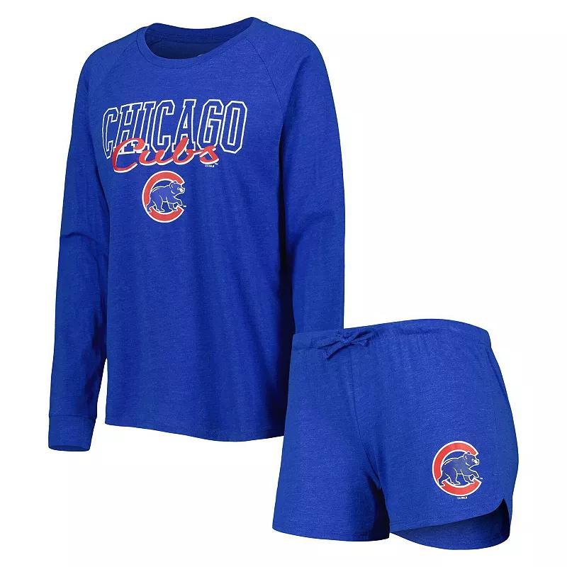 Womens Concepts Sport Heather Royal Chicago Cubs Meter Knit Raglan Long Sleeve T-Shirt & Shorts Sleep Set Product Image