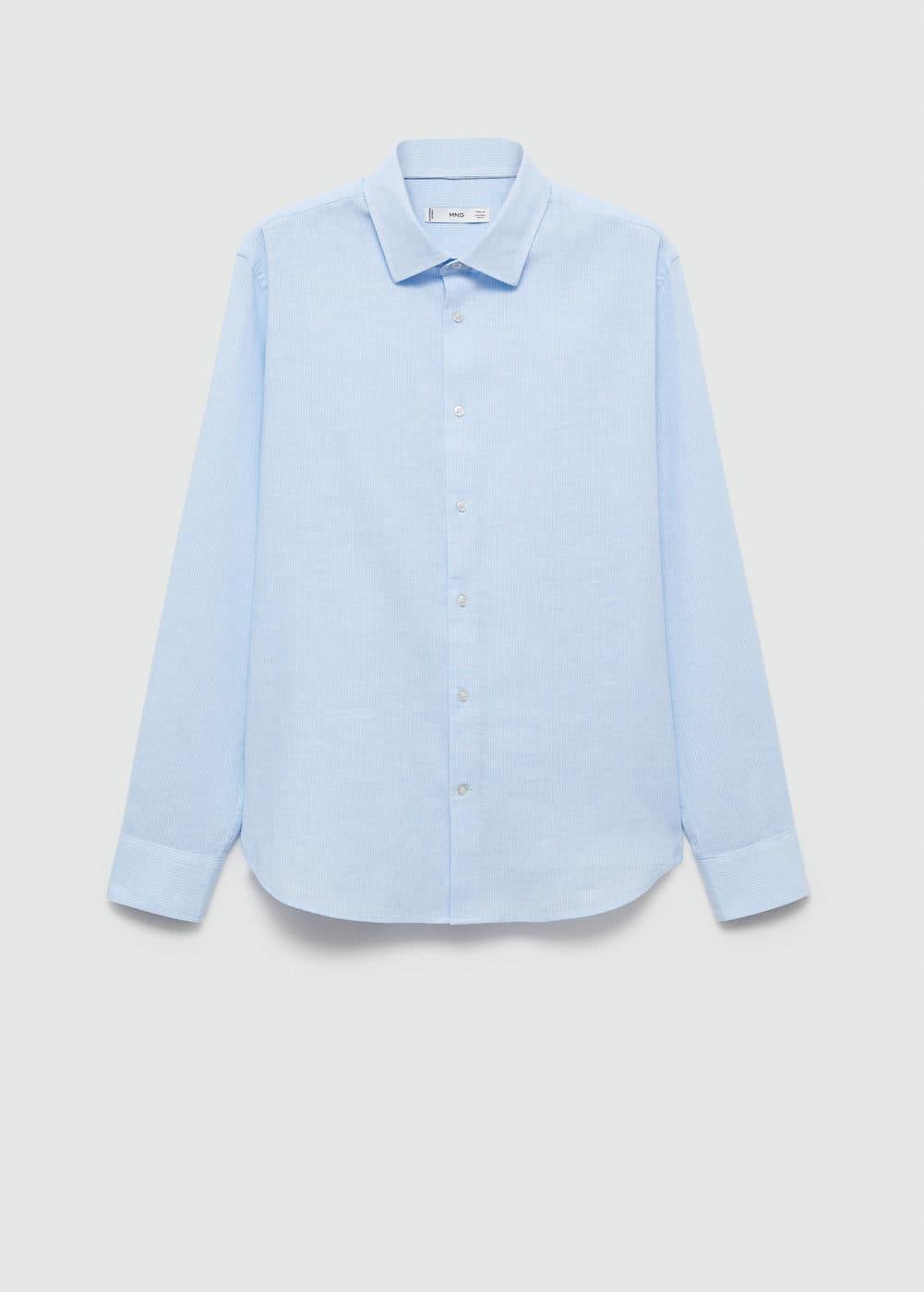 MANGO MAN - Regular-fit striped cotton-linen shirt sky blueMen Product Image