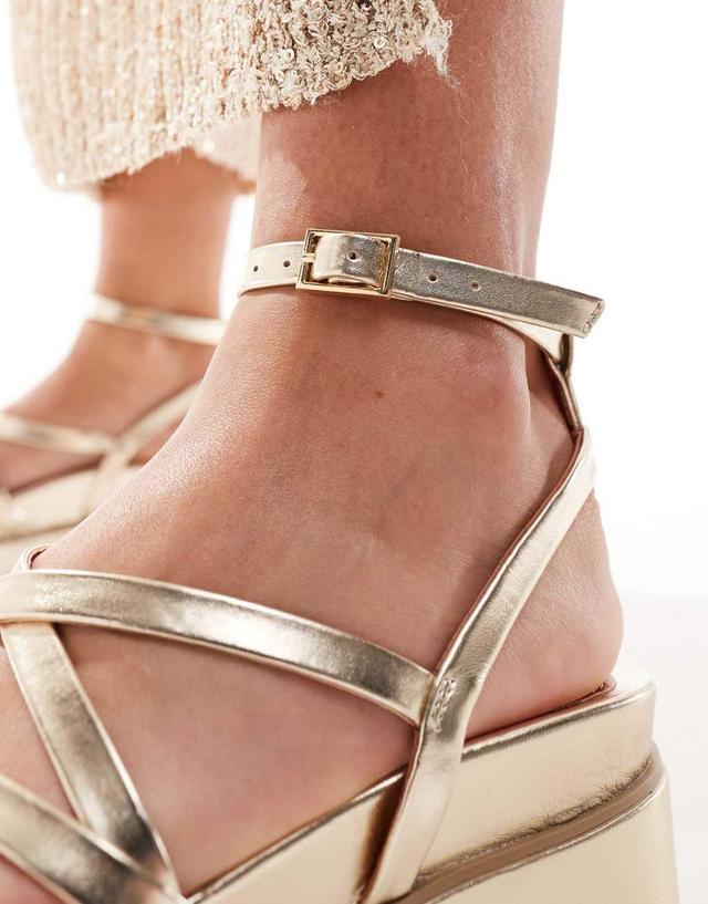 ASOS DESIGN Taurus 2 strappy flatform sandals in gold Product Image