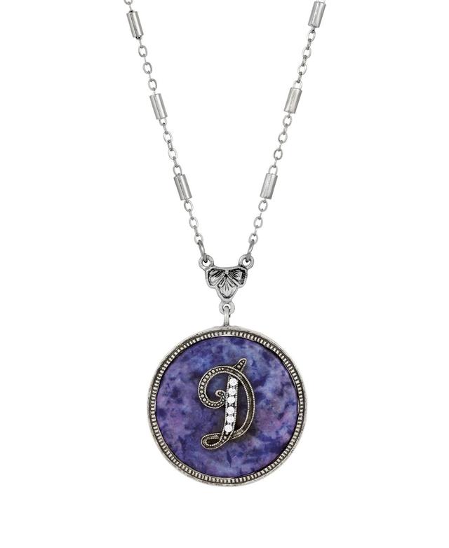 1928 Silver Tone V Initial Sodalite Pendant Necklace Product Image