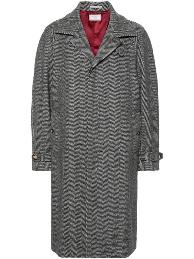 BRUNELLO CUCINELLI Herringbone Trenchcoat In Grey Product Image