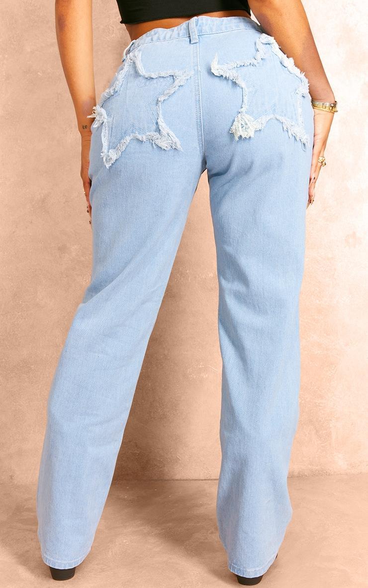 Shape Washed Blue Denim Star Embossed Bum Detail Jeans Product Image