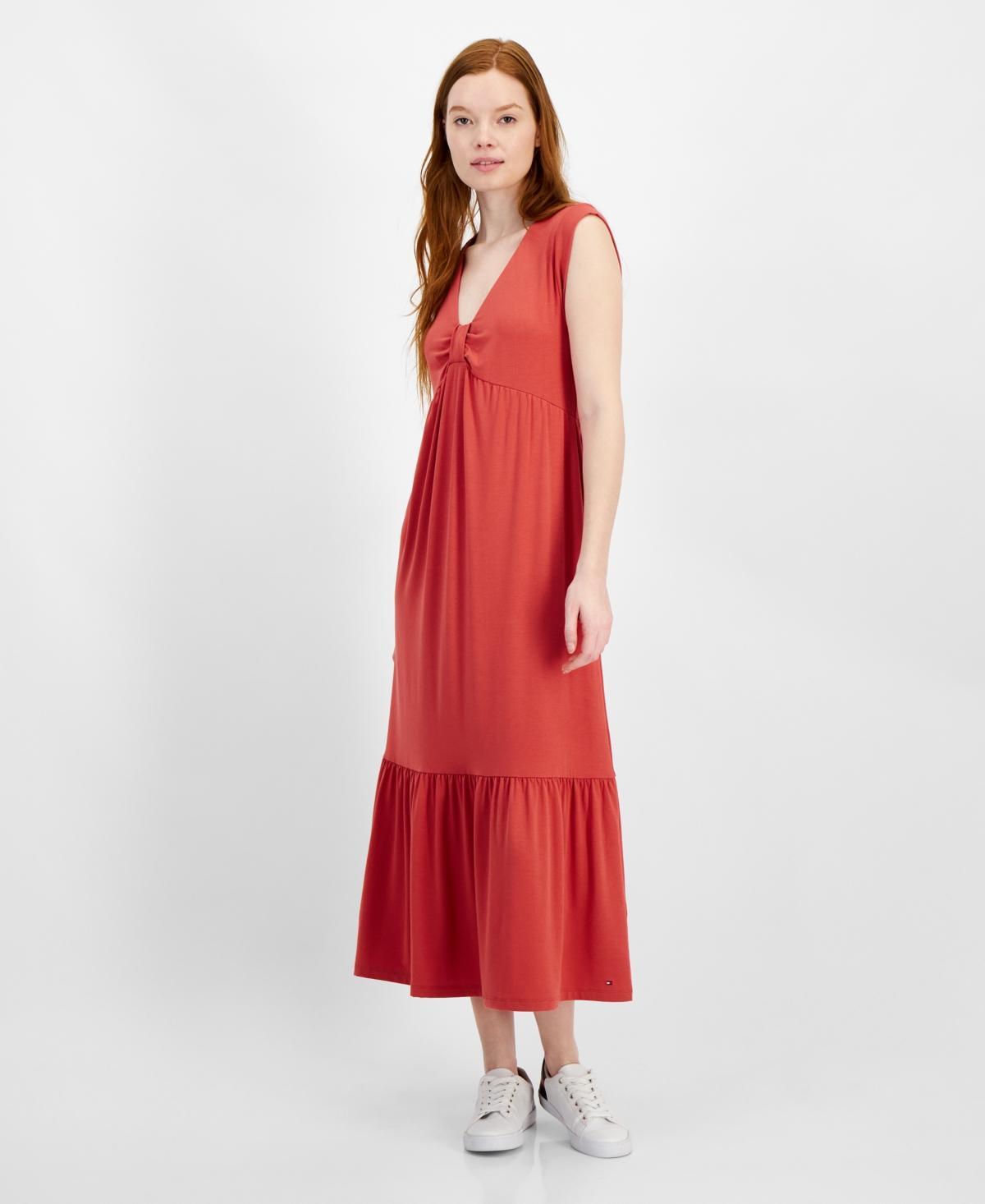 Tommy Hilfiger Solid Tiered Midi Dress (Mineral ) Women's Dress Product Image