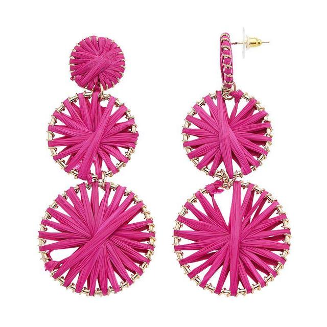 Pannee by Panacea Gold Tone Raffia Medallions Drop Earrings, Womens, Pink Product Image