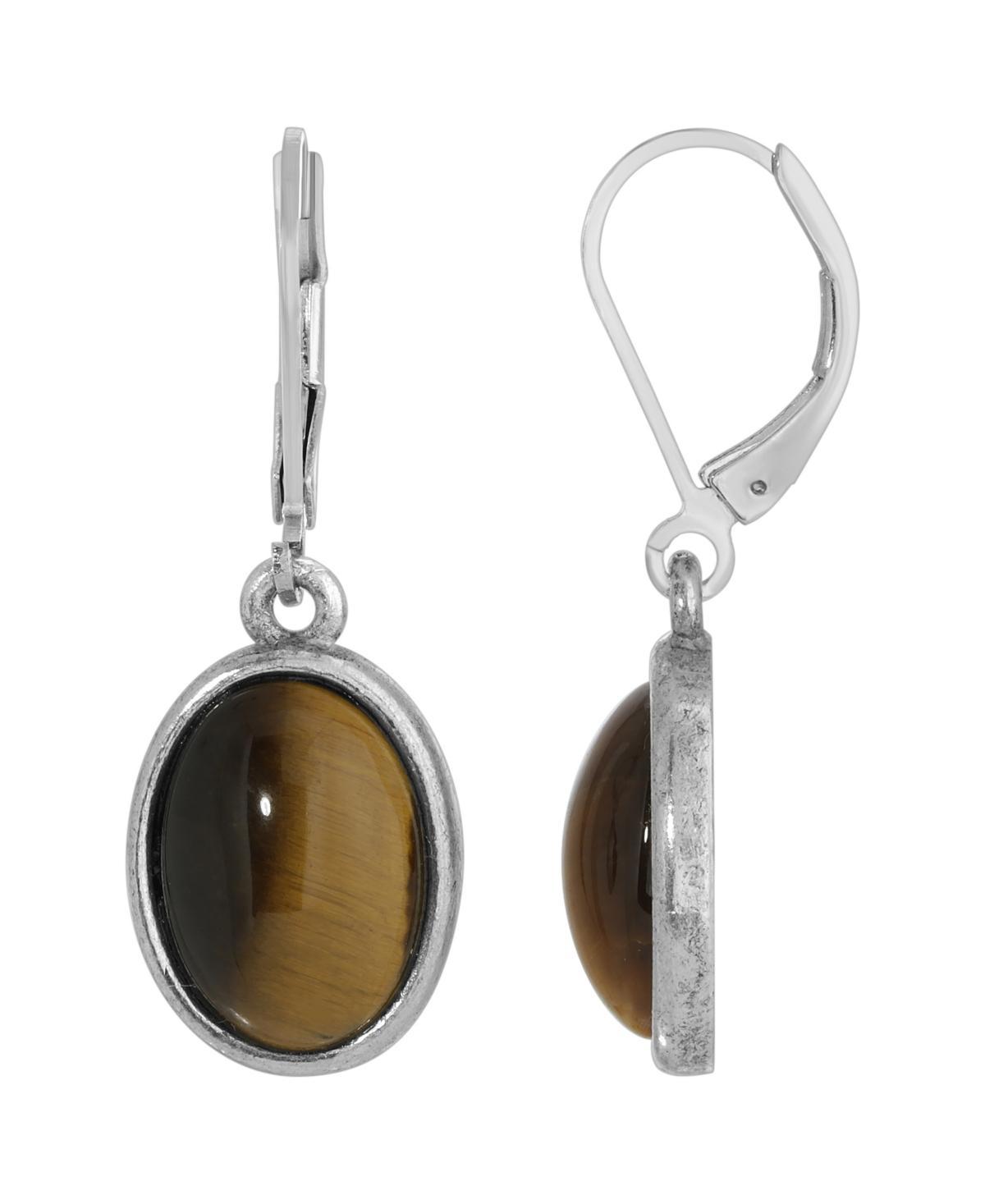 1928 Silver Tone Stone Oval Drop Earrings, Womens, Brown Product Image