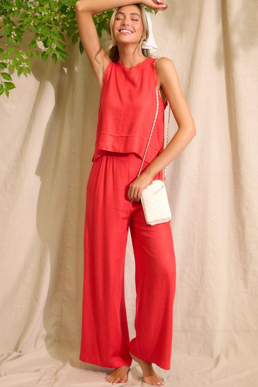 Sandy Shoreline Red Wide Leg Pants Product Image