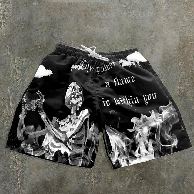 The Power To Spark A Flame Is Within You Skull Graphic Casual Street Mesh Shorts Product Image