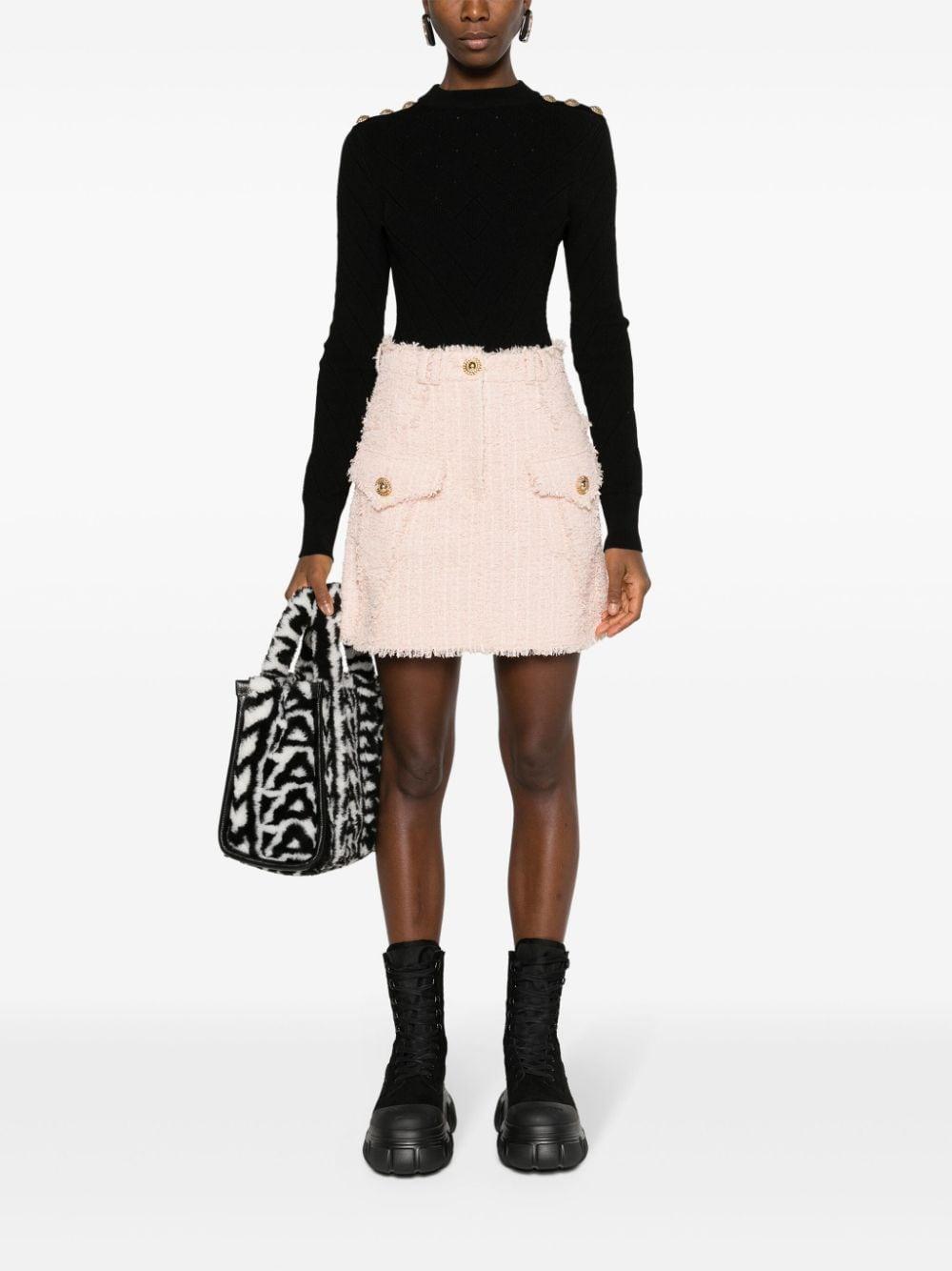 BALMAIN Frayed Hem Tweed Skirt In Pink Product Image