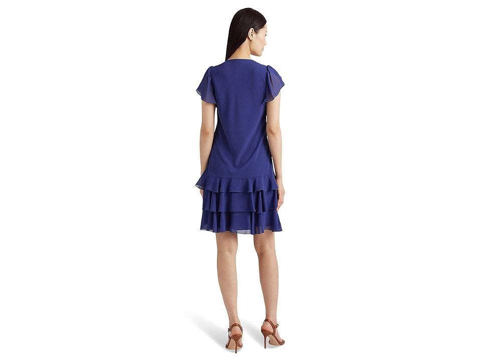 Lauren Ralph Lauren Georgette Drop-Waist Dress Yacht) Women's Dress Product Image