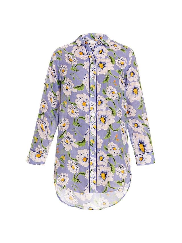 Womens Linen Floral Mini Shirtdress Product Image