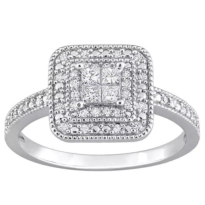 Stella Grace Sterling Silver 1/3 Carat T.W Diamond Double Halo Engagement Ring, Womens Product Image