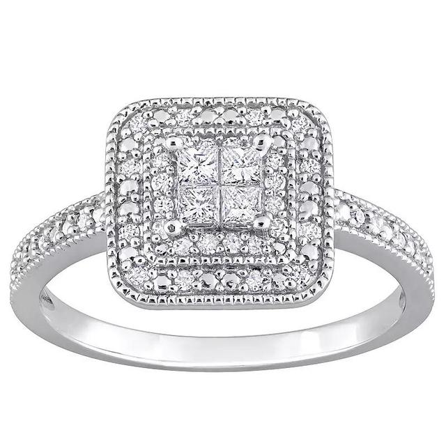 Stella Grace Sterling Silver 1/3 Carat T.W Diamond Double Halo Engagement Ring, Womens Product Image