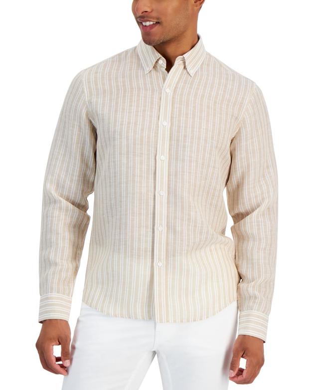 Men's Classic-Fit Halo Stripe Long Sleeve Button-Front Linen Shirt Product Image