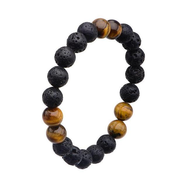 Mens Lava Stone & Brown Tiger Eye Beaded Bracelet Black Product Image