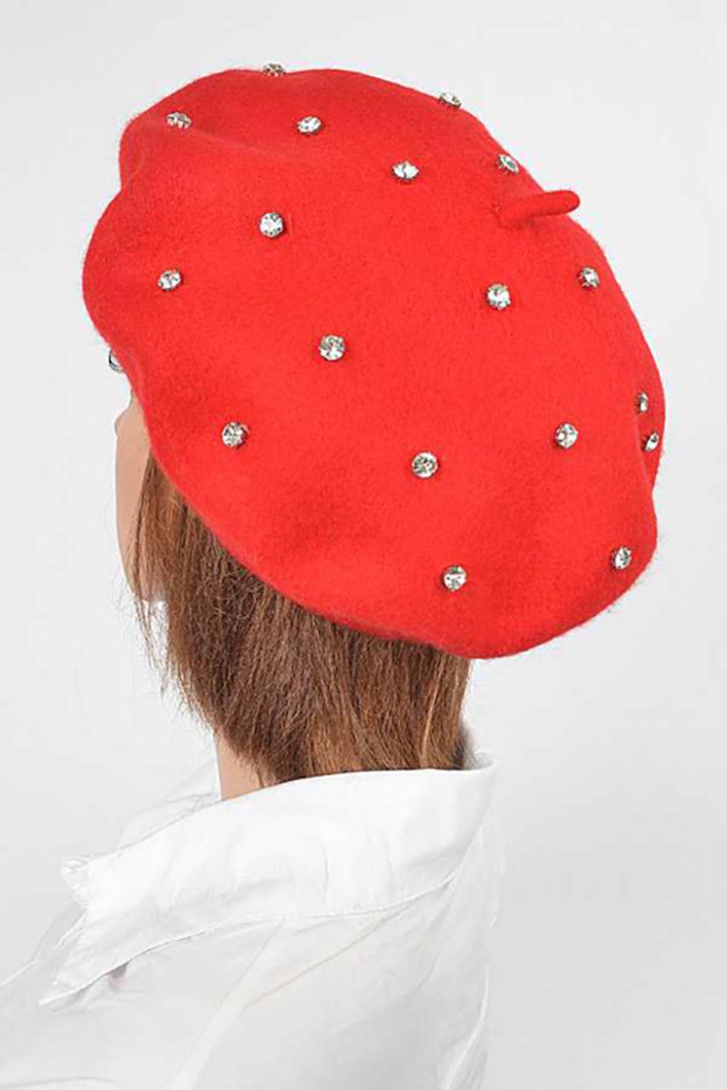 Cluster Crystal Wool Blend Fashion Beret Female Product Image