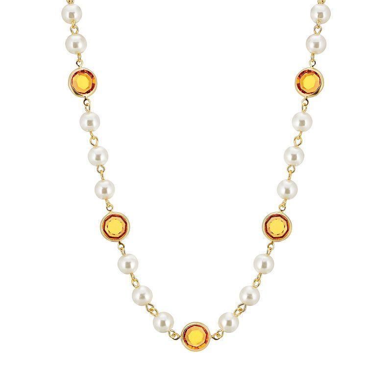 1928 Gold Tone Simulated Pearl & Crystal Strandage Necklace, Womens, Yellow Product Image