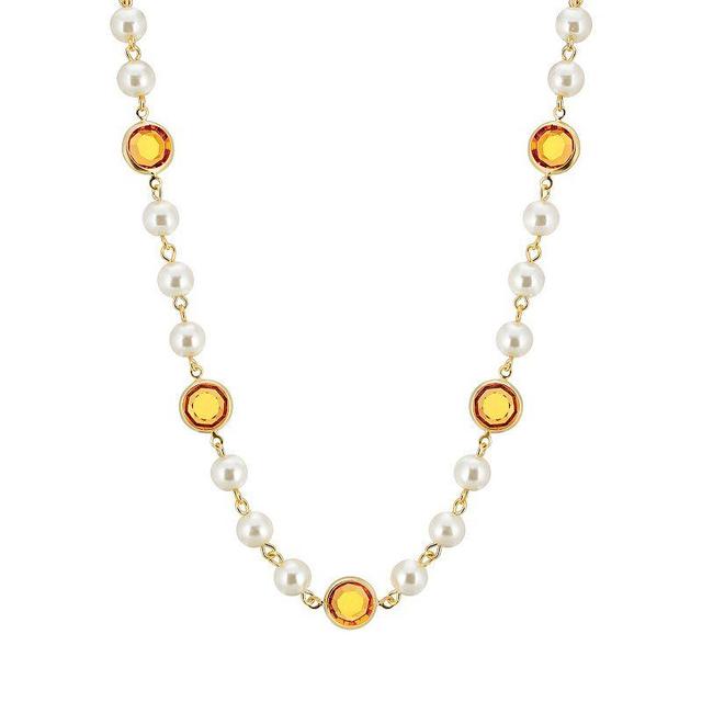 1928 Gold Tone Simulated Pearl & Crystal Strandage Necklace, Womens, Yellow Product Image