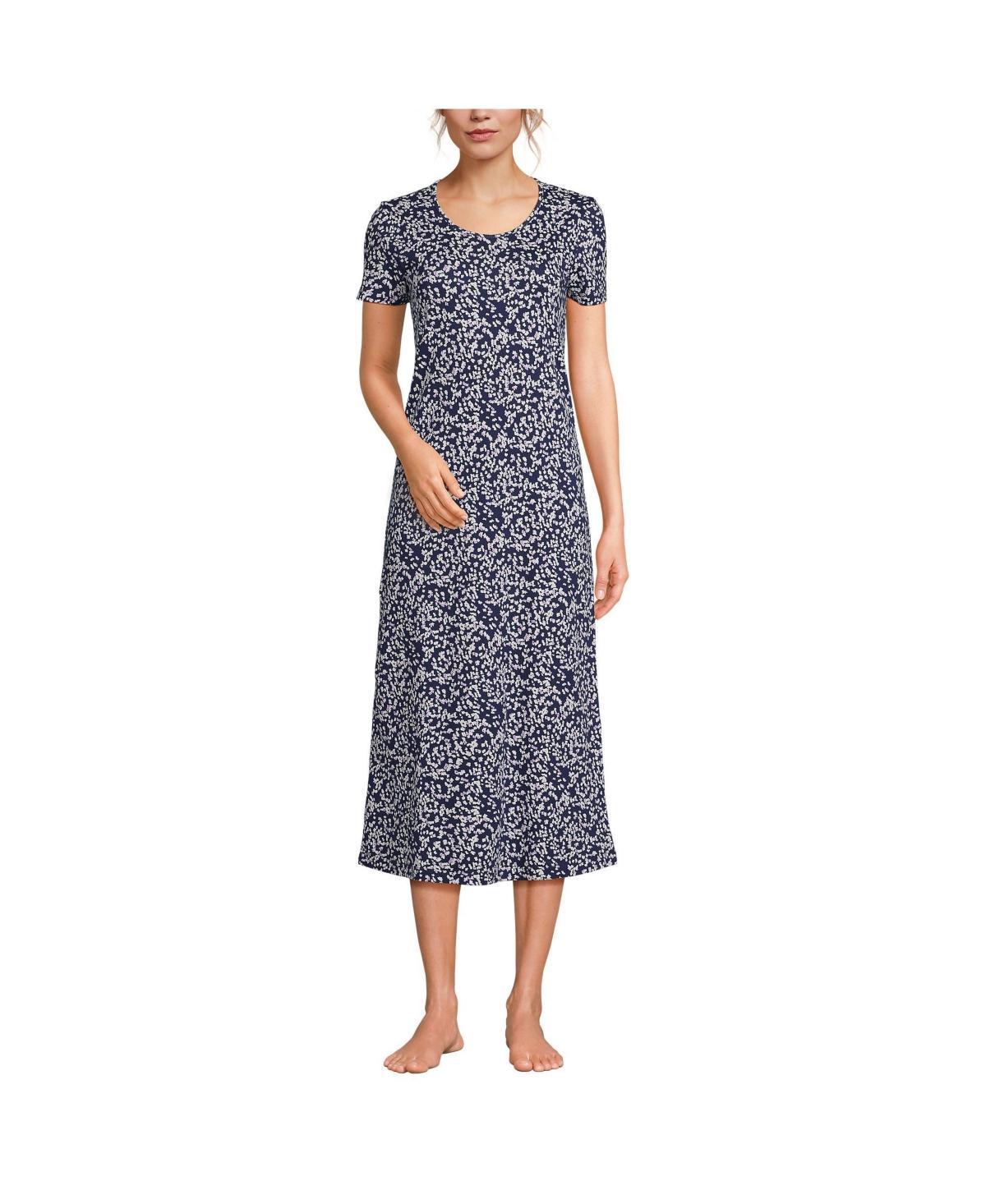 Lands End Womens Cotton Short Sleeve Midcalf Nightgown Product Image