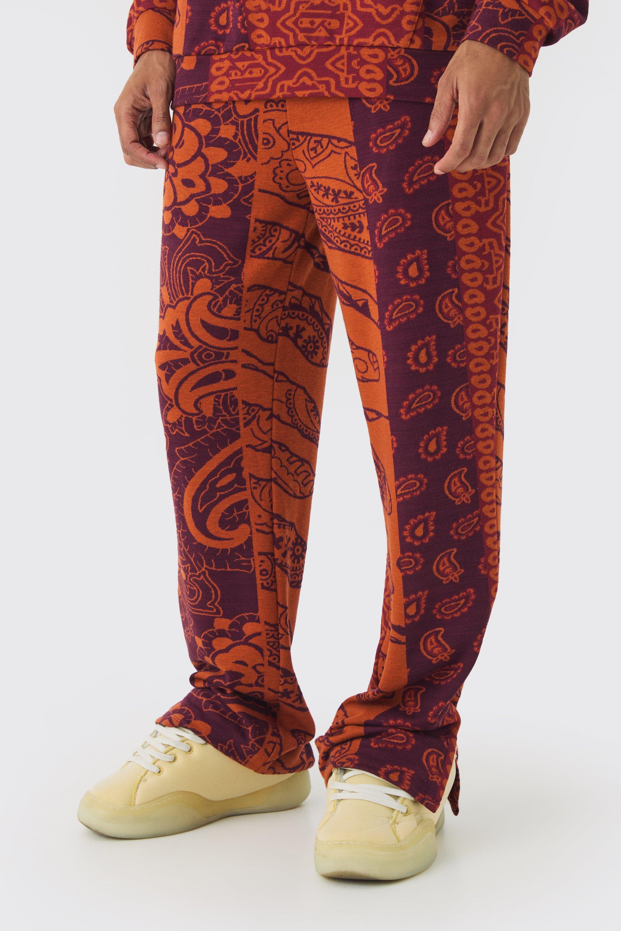 Relaxed Paisley Jacquard Split Hem Sweatpants | boohooMAN USA Product Image