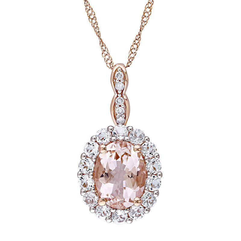 Stella Grace 14k Rose Gold Morganite, White Topaz & Diamond Accent Halo Pendant, Womens 14k Pink Product Image