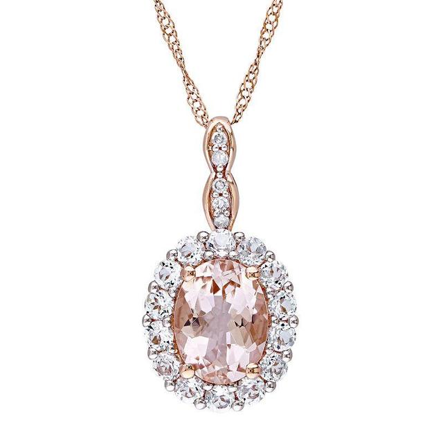 Stella Grace 14k Rose Gold Morganite, White Topaz & Diamond Accent Halo Pendant, Womens Pink Product Image