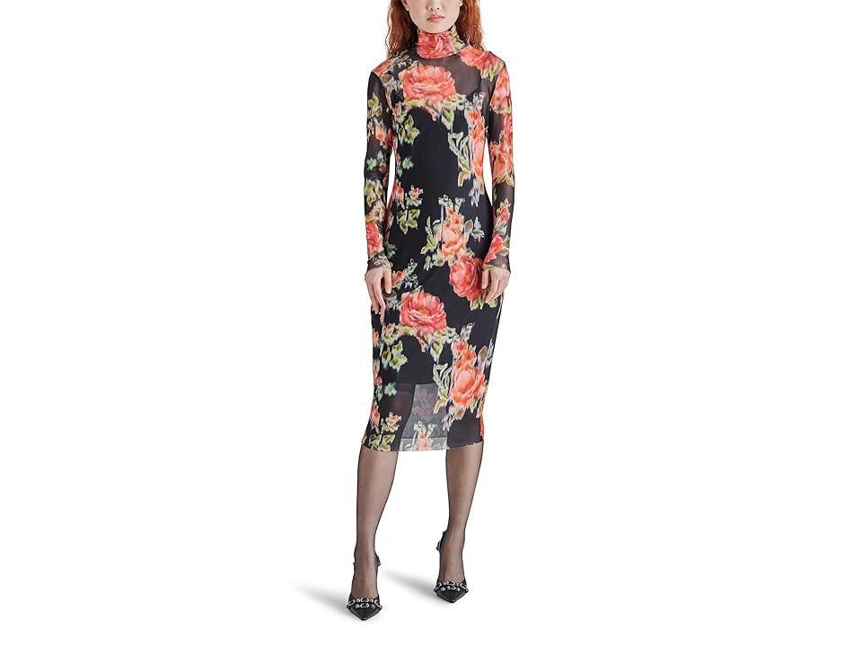 Steve Madden Vivienne Floral Long Sleeve Turtleneck Mesh Midi Dress product image