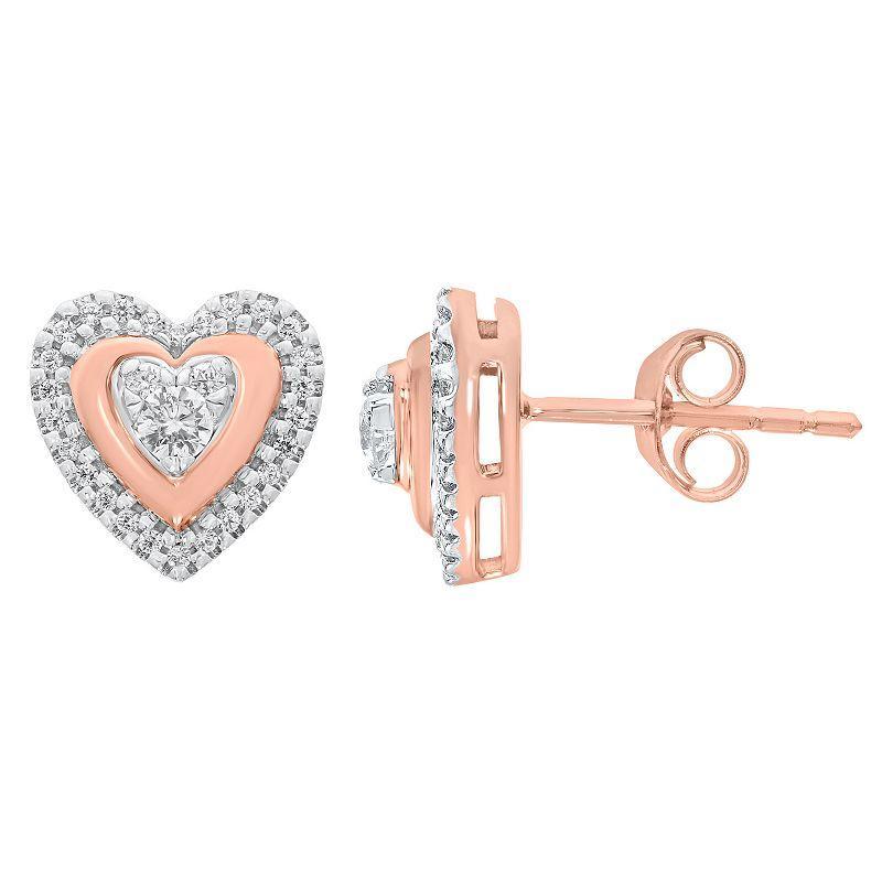 10k Rose Gold 1/3 Carat T.W. Diamond Halo Heart Earrings, Womens, Two Tone Product Image