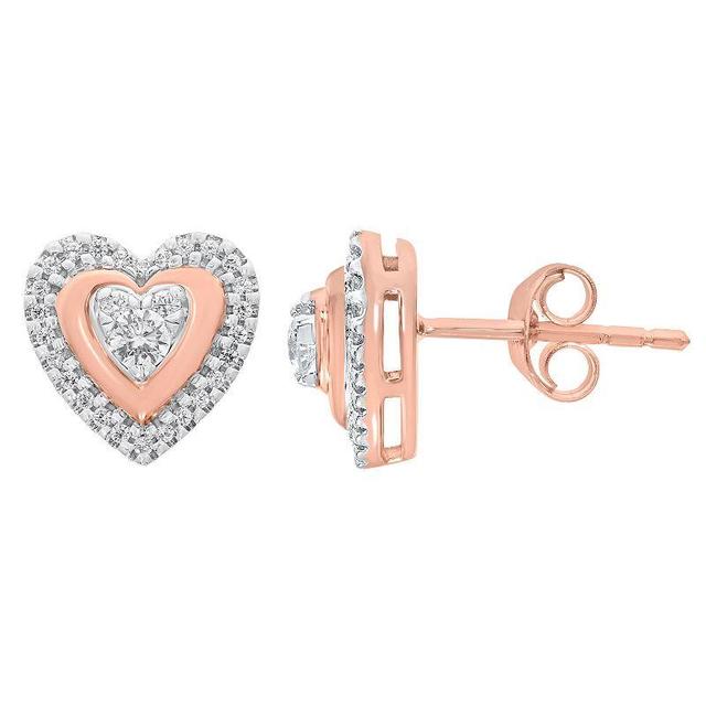 10k Rose Gold 1/3 Carat T.W. Diamond Halo Heart Earrings, Womens, Multicolor Product Image