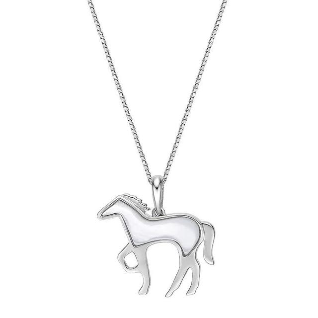 Gemminded Sterling Silver Mother-of-Pearl Horse Pendant Necklace, Womens Product Image