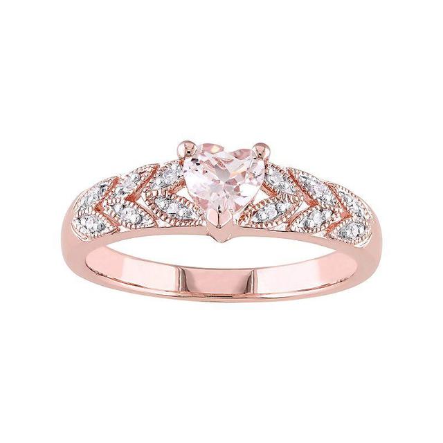 Stella Grace Rose Gold Tone Sterling Silver Morganite & Diamond Accent Heart Leaf Ring, Womens Pink Product Image