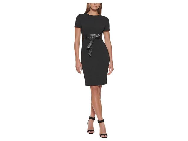 Calvin Klein Solid Faux-Leather Tie-Waist Sheath Dress Product Image