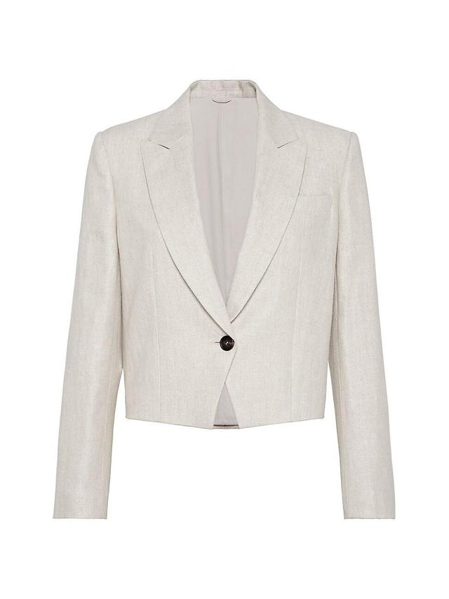 Womens Linen Chevron Cropped Blazer Product Image